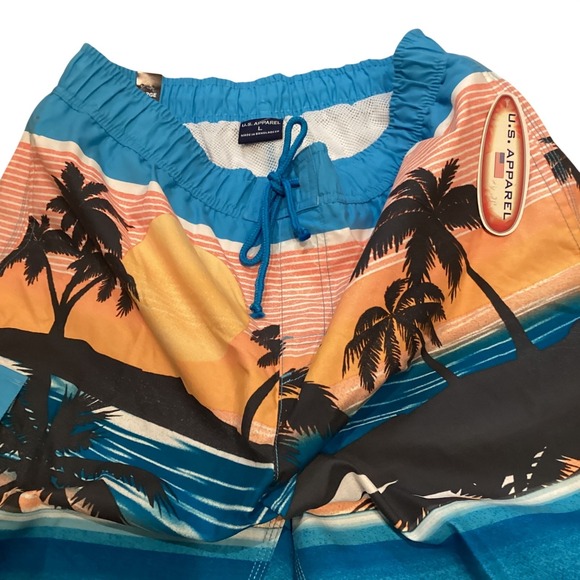 US Apparel Men's Swim Trunks Size Large Tropical Palm Tree Sunset - Picture 2 of 3
